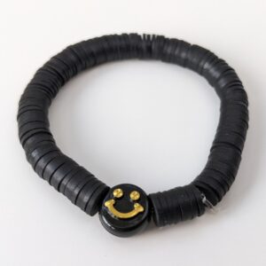 Black Bracelet with Black & Gold Smiley Face Charm